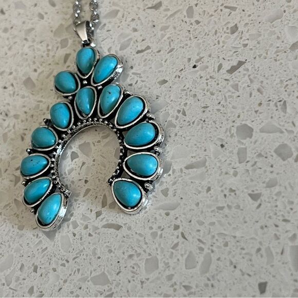 Fake Turquoise Decor Necklace western style - Picture 6 of 11